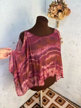 Y2K Off The Shoulder Dyed Geode Style Pink Sheer Top OS